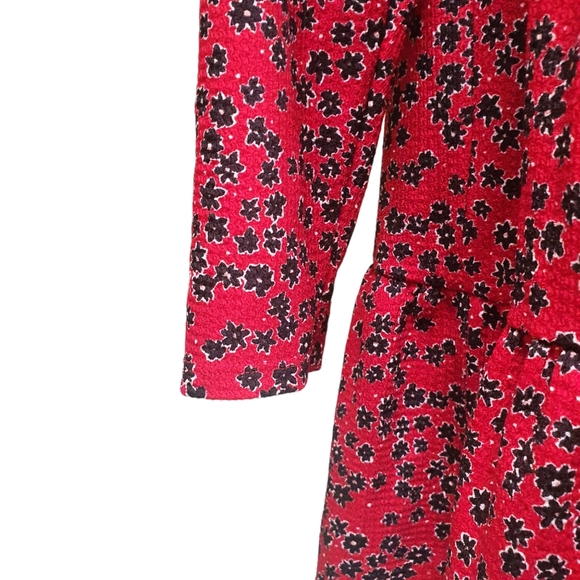 River Island Red Dress Size 18 Ditsy Floral Long Sleeve Mock Neck Tiered - Picture 8 of 11
